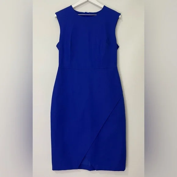 NWT Banana Republic Sloan-Fit Cross-Front Sheath Dress Cobalt Blue Plus Size 14 - Picture 2 of 6